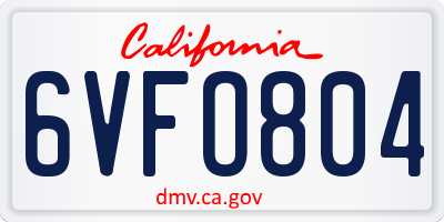 CA license plate 6VFO804