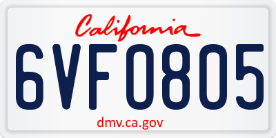 CA license plate 6VFO805