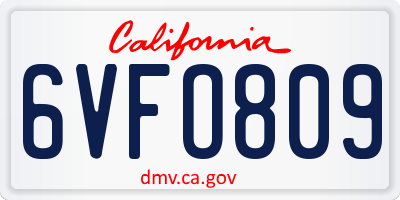 CA license plate 6VFO809