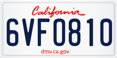 CA license plate 6VFO810