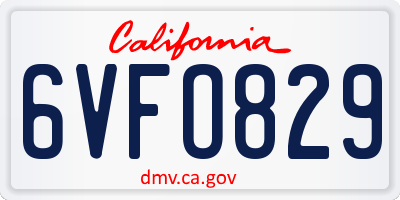 CA license plate 6VFO829