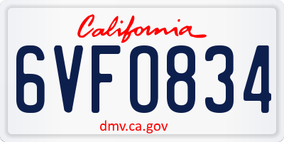 CA license plate 6VFO834