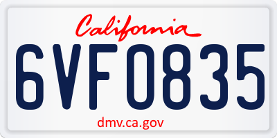 CA license plate 6VFO835
