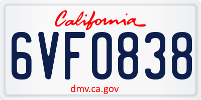 CA license plate 6VFO838