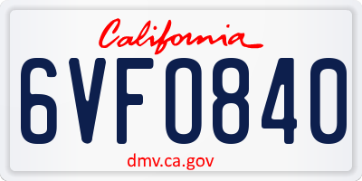 CA license plate 6VFO840