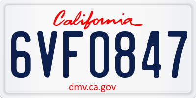 CA license plate 6VFO847