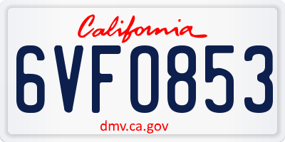 CA license plate 6VFO853