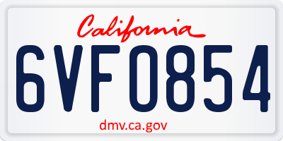CA license plate 6VFO854