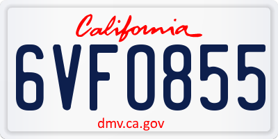 CA license plate 6VFO855