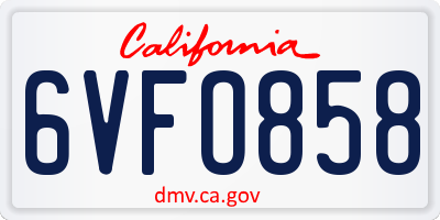 CA license plate 6VFO858