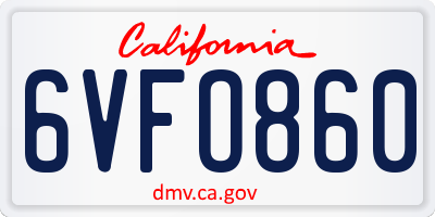 CA license plate 6VFO860