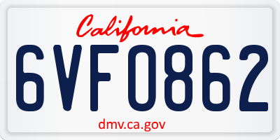 CA license plate 6VFO862