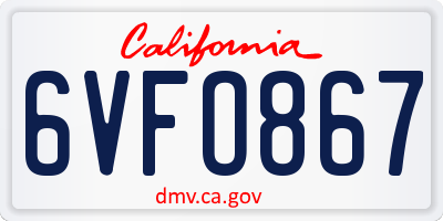 CA license plate 6VFO867