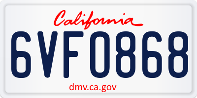 CA license plate 6VFO868