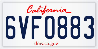 CA license plate 6VFO883