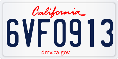 CA license plate 6VFO913