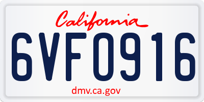 CA license plate 6VFO916