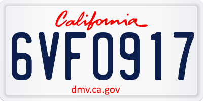 CA license plate 6VFO917