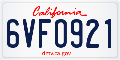 CA license plate 6VFO921