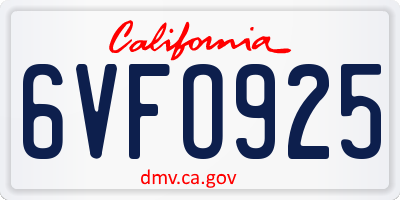 CA license plate 6VFO925