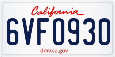 CA license plate 6VFO930