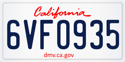 CA license plate 6VFO935