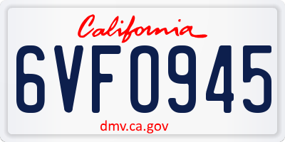 CA license plate 6VFO945
