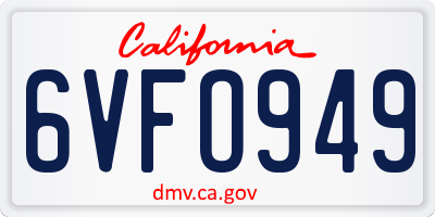CA license plate 6VFO949