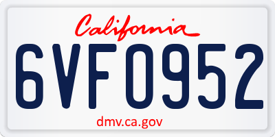 CA license plate 6VFO952
