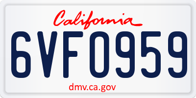 CA license plate 6VFO959