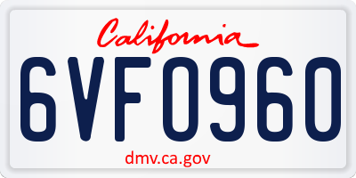 CA license plate 6VFO960