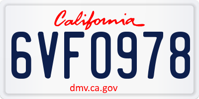 CA license plate 6VFO978