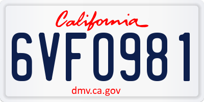 CA license plate 6VFO981