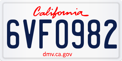 CA license plate 6VFO982