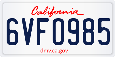 CA license plate 6VFO985