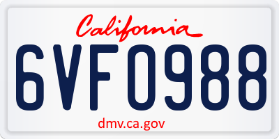 CA license plate 6VFO988