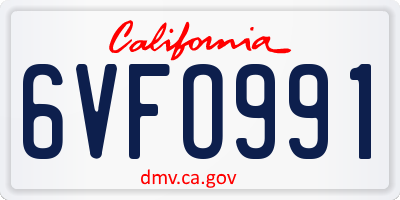 CA license plate 6VFO991