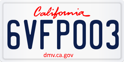 CA license plate 6VFP003
