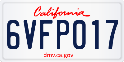CA license plate 6VFP017