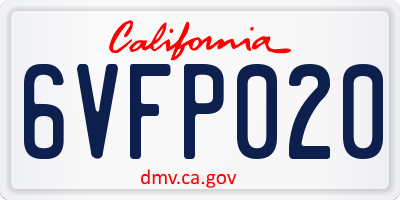 CA license plate 6VFP020