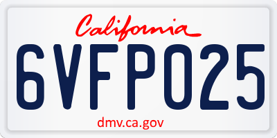 CA license plate 6VFP025