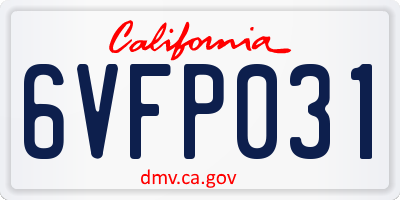 CA license plate 6VFP031