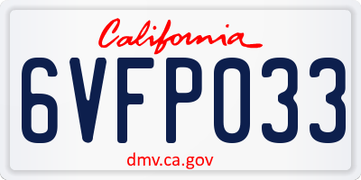 CA license plate 6VFP033