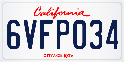 CA license plate 6VFP034