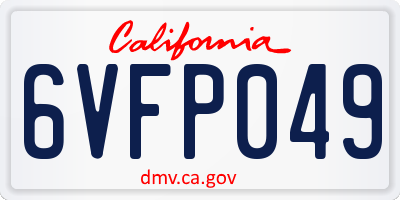 CA license plate 6VFP049