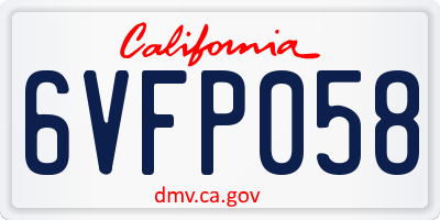CA license plate 6VFP058