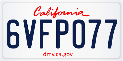 CA license plate 6VFP077