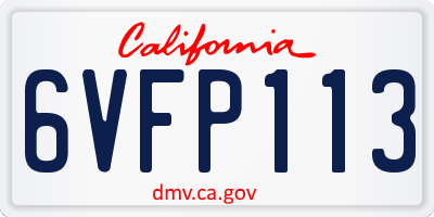 CA license plate 6VFP113