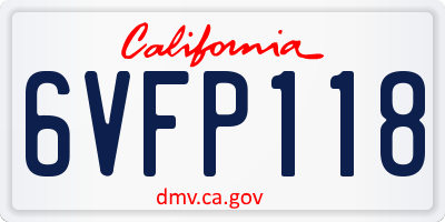 CA license plate 6VFP118