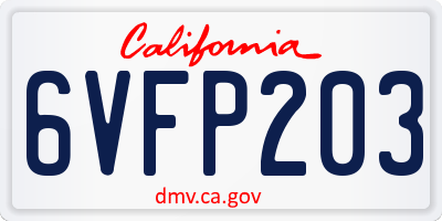 CA license plate 6VFP203